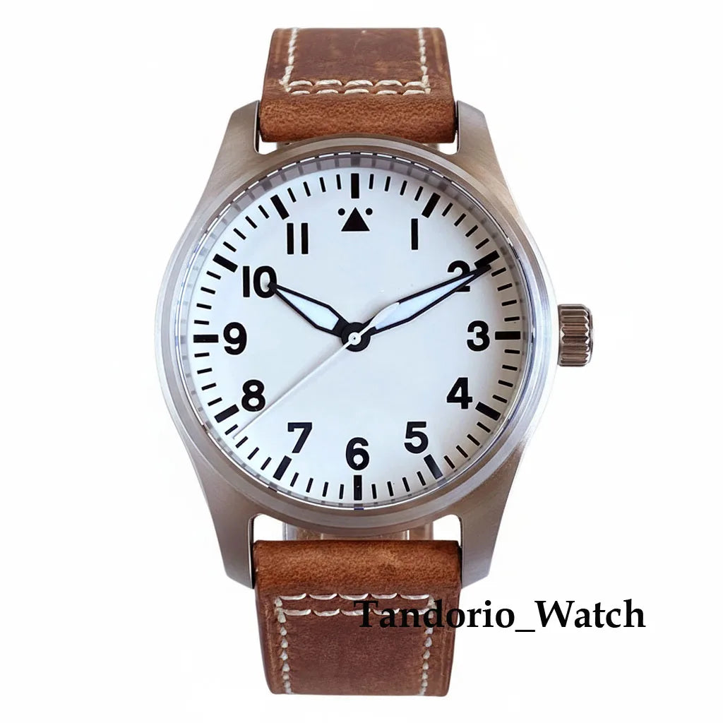 Tandorio 39mm Luxury Pilot Style Automatic Mechanical Men Watch For Miyota 8215 Movement 20ATM Luminous Diver Wristwatch Leather
