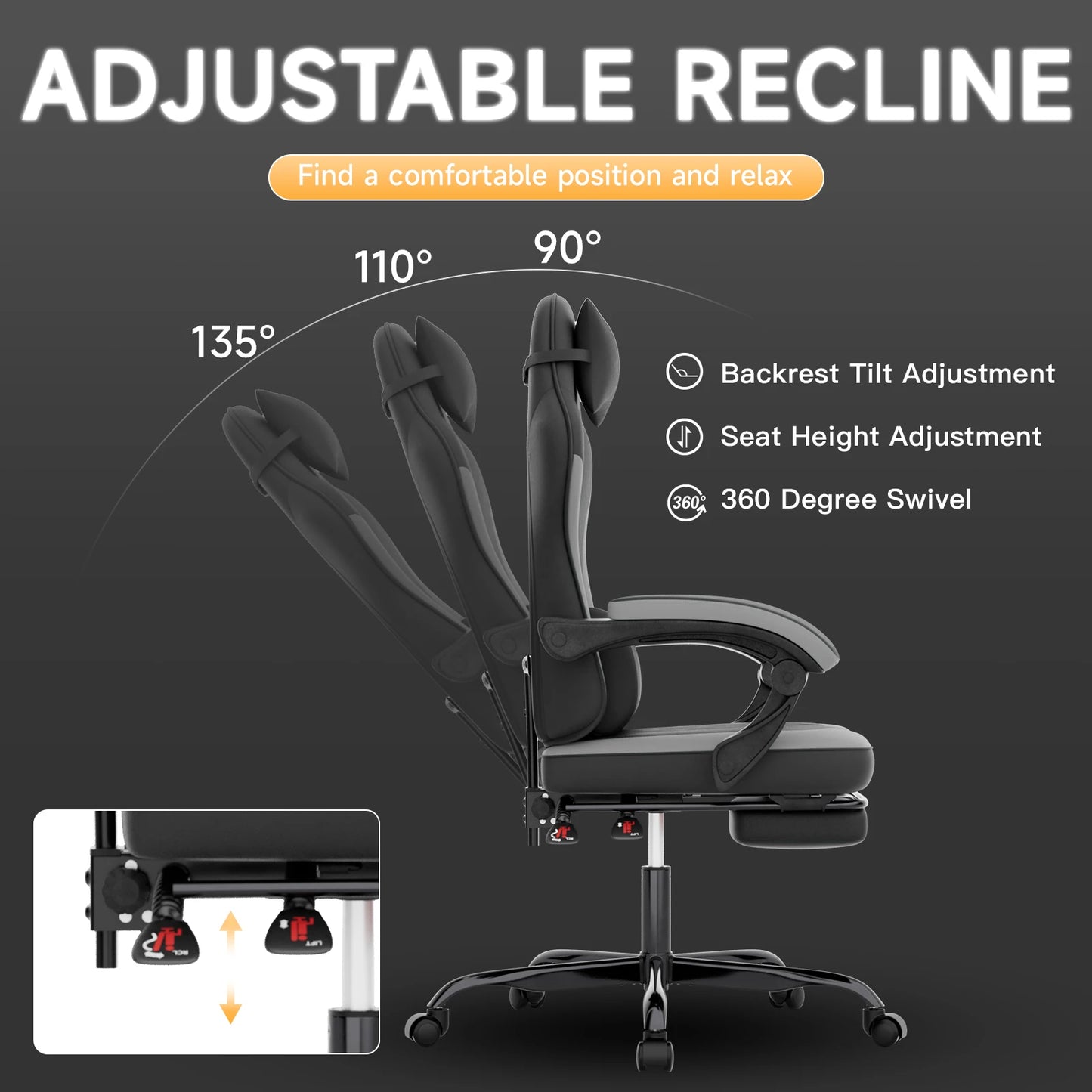 SUKIDA Gaming Chair High Back Ergonomic Computer Chair With Footrest Reclining Adult Comfortable Office Chair ﻿