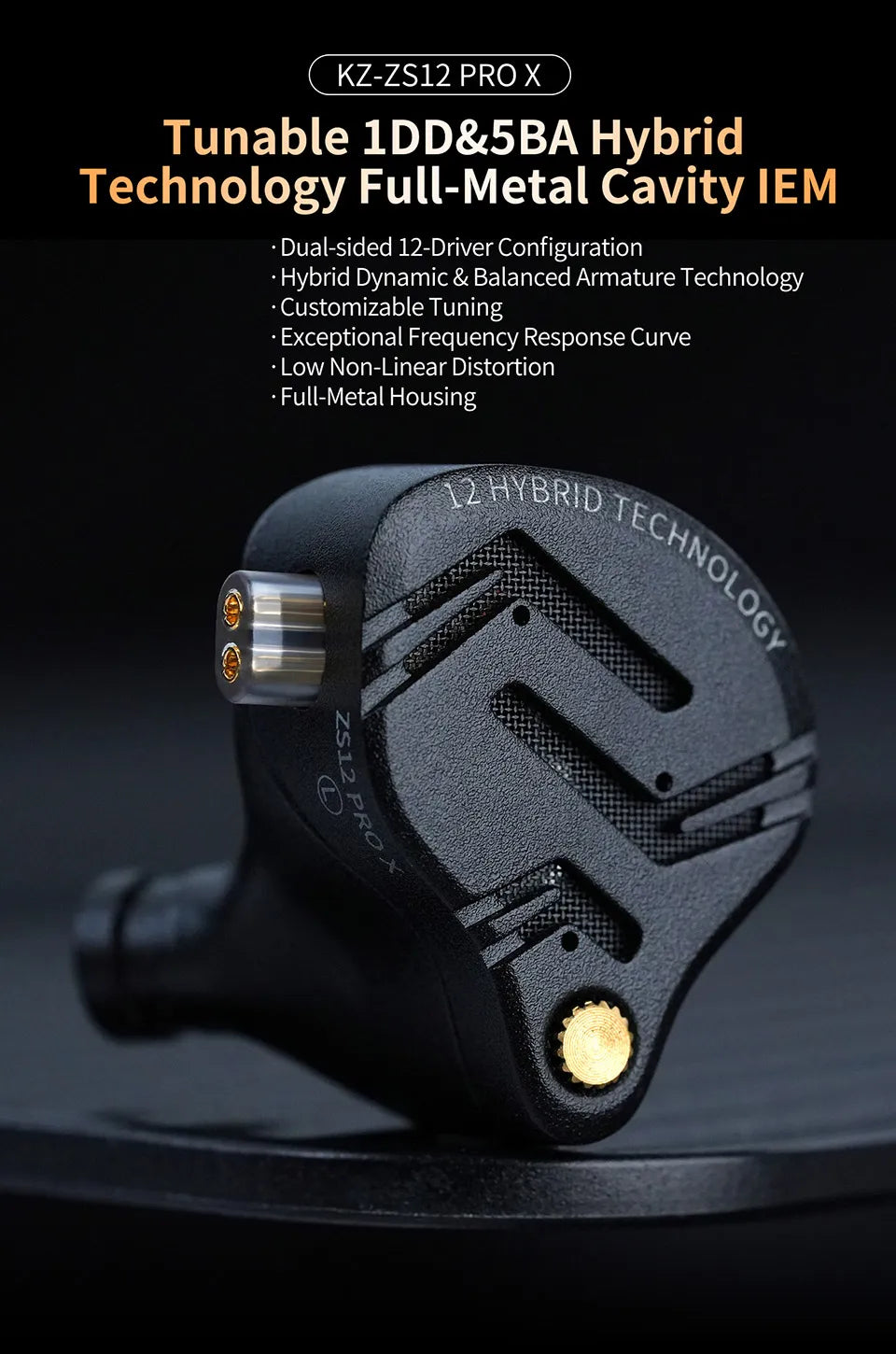KZ ZS12 PRO X hybridní dynamická technologie a technologie Balanced Armature, IEM sluchátka do uší, vylepšený HiFi basový in-ear headset s ladicím kabelem