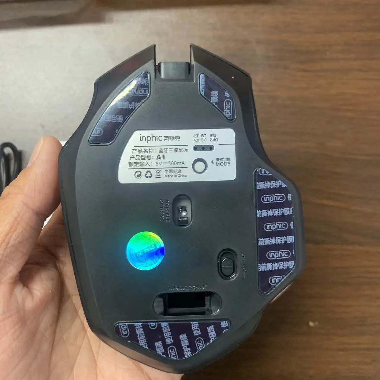 INPHIC A1 BluetoOth Mouse Rechargeable 2.4G Tri-mode Optical Mute Wireless Mouse 1600 DPI for Mac Laptop PC Tablet Mobile Phone