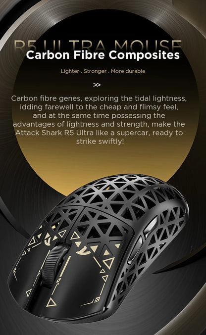 ATTACK SHARK R5 Ultra Carbon Fiber Wireless Gaming Mouse, PixArt PAW3950MAX Gaming Sensor, 42000DPI, 8000Hz, MCU Nordic 52840