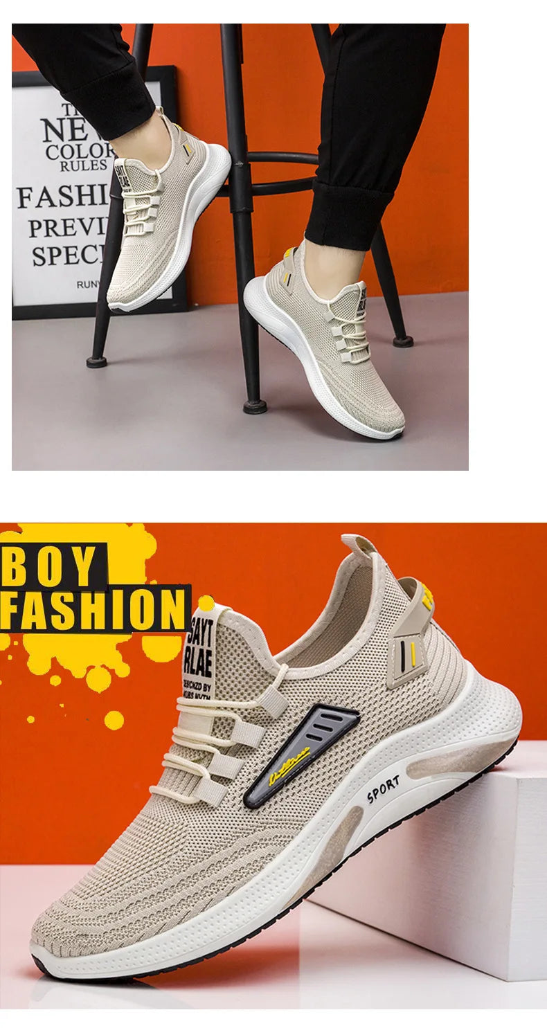 Hot Sale of the Season New Men's Running Shoes Breathable Lightweight Knitted Lace-Up Sports Sneakers Fashionable Korean Style