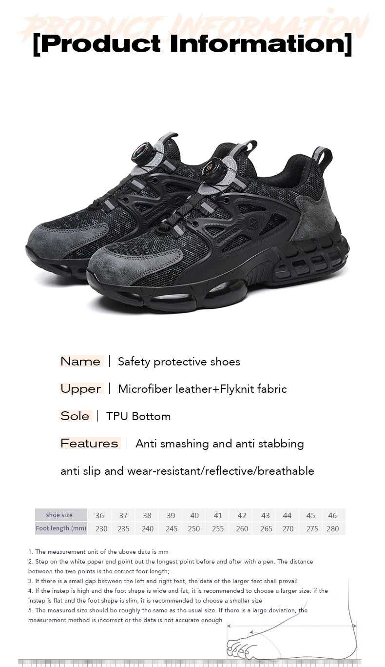 Size 47 48 Work Safety Shoes Men Reflective Design Steel Toe Shoes Rotation Button Work Sneakers Protective Safety Boots