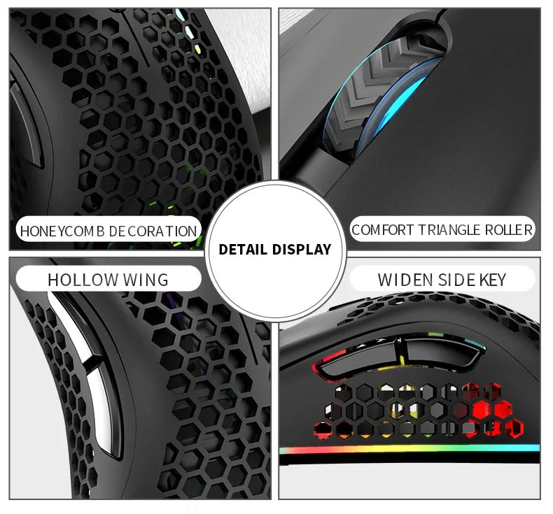 BM600 Rechargeable USB 2.4G Wireless RGB Light Honeycomb Gaming Mouse Desktop PC Computers Notebook Laptop Mice Mause Gamer