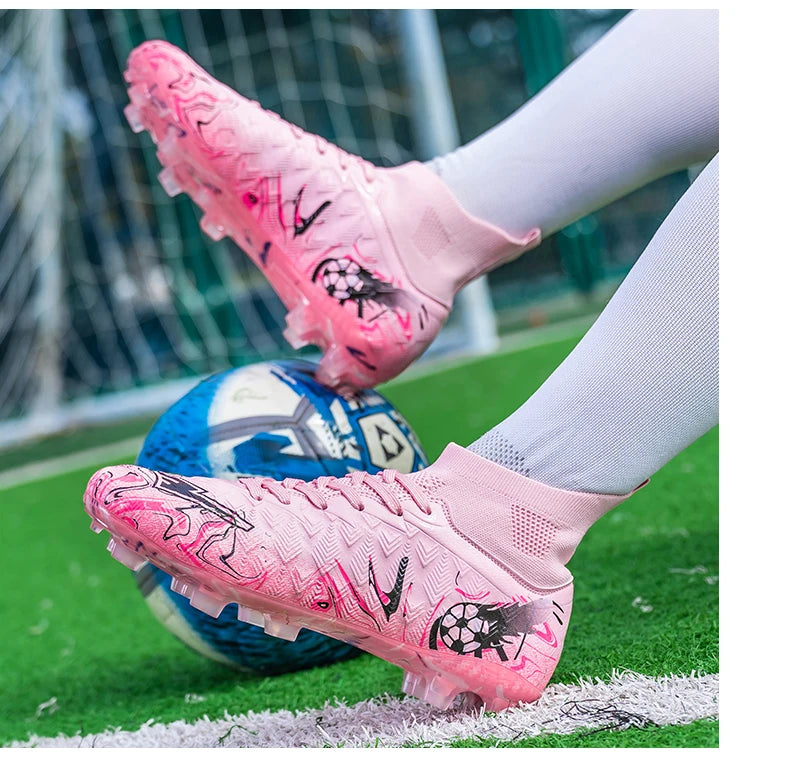 Men's High Ankle Football Boots Turf Soccer Cleats Breathable Non-slip Training Match Sneakers Outdoor Sports FG Soccer Shoes
