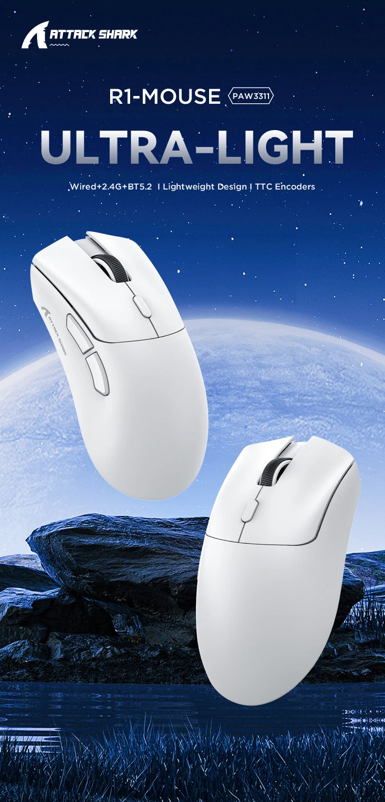 Attack Shark R1/X11 Tri-Mode Wireless Gaming Mouse 18K DPI PAW3311 Bluetooth/2.4GHz/Wired Lightweight Programmable for PC/Laptop