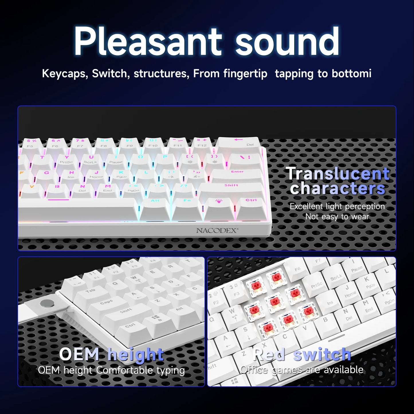 Ajazz NK61 Wired Mechanical Gaming Keyboard 61 Keys RGB Hot-Swap Mixed Color Red Switch Compatible with Win/Mac for Gamers