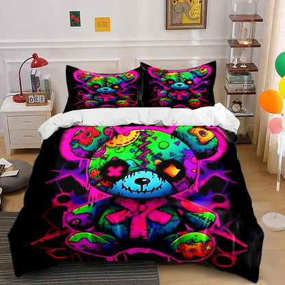 Colorful Neon Patchwork Doll Bedding Set for Kids Luxury Gift 3pcs Digital Print Comforter Set Soft Comfortable Breathable