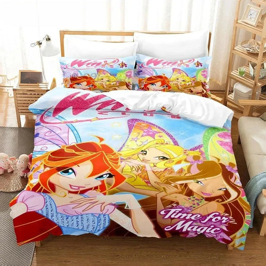 Anime W-Winx Clubs Duvet Cover Pillowcase Bedding Set Adult Boys Girls Bedroom Decoration Children Gift Single Double Large Size
