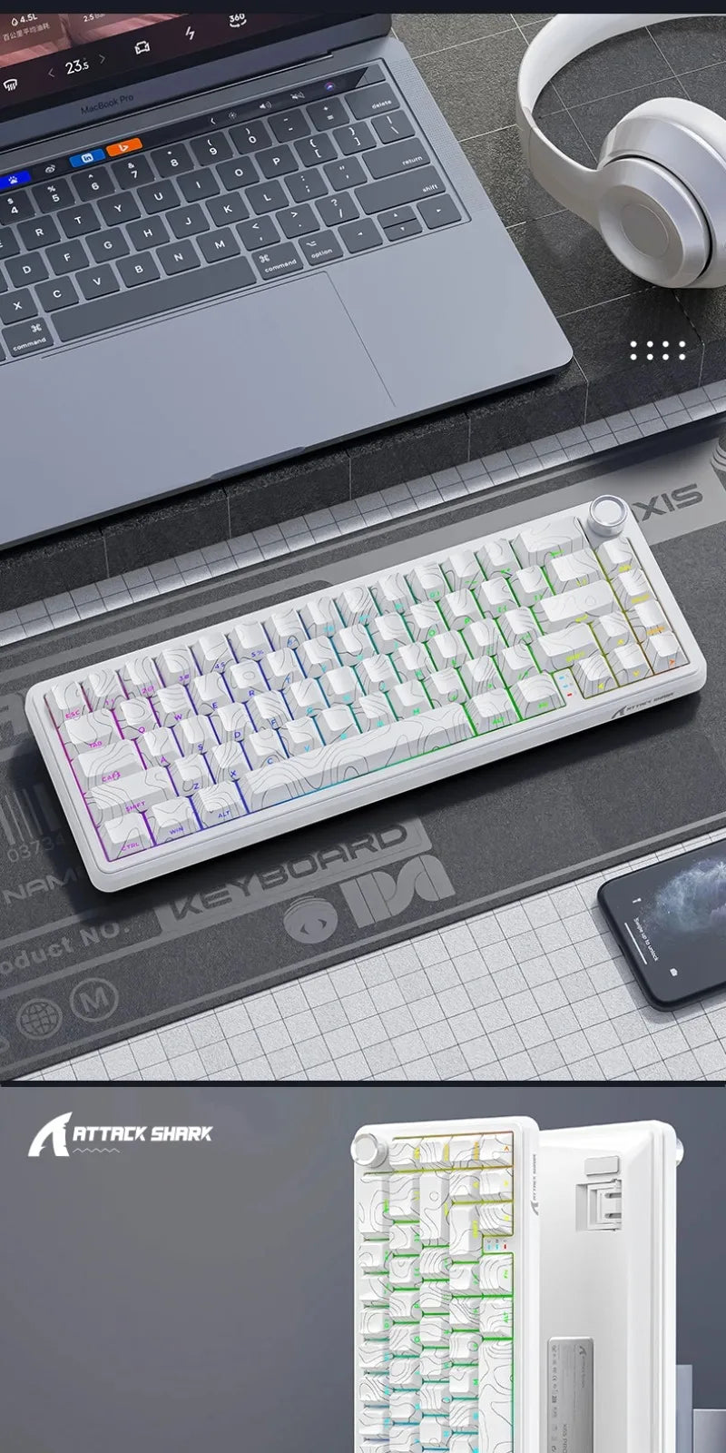 Attack Shark X65 PRO HE Magnetic Switch Keyboards 8K RT0.001mm Side Engraving Bluetooth Wireless Gaming Keyboards Windows Mac PC
