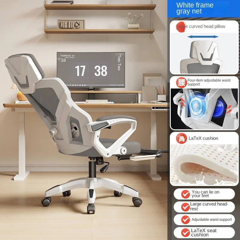 Ergonomic Reclining Seat, Comfortable Office Chair, Household Computer Chair, Student Dormitory, Gaming Chair with Footrest