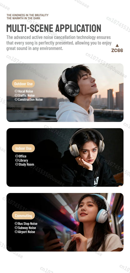 Zombies Cat S10 ANC Bluetooth 6.0 Headphones -45dB Active Noise Canceling Earphone HiFi Stereo Over-Ear Wire/Wireless Headset