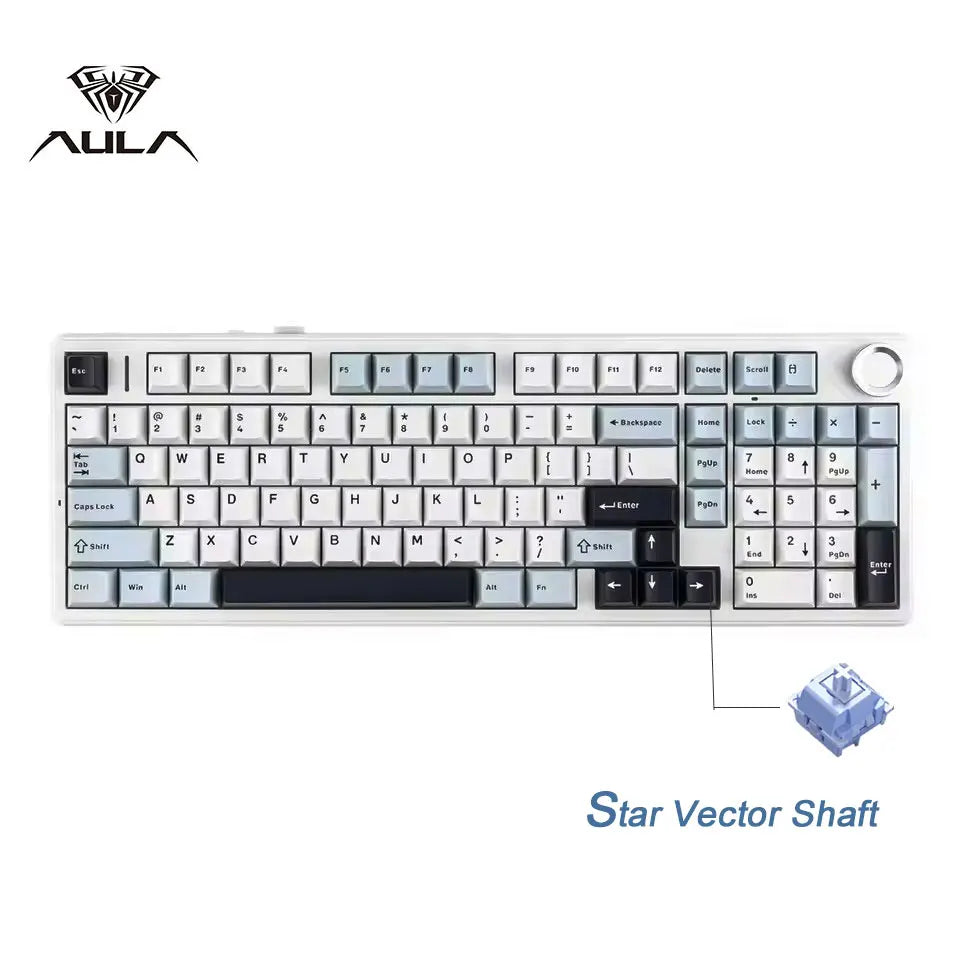 AULA F99 Pro E-sports Gaming Mechanical Keyboard Three Mode RGB Hot Swappable 96% PBT Custom Wireless Keyboard with Medi Knob