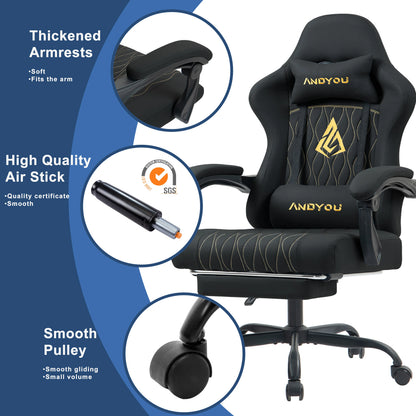 Andyou Ergonomic Gaming Chair - Swivel Reclining Gaming Chair , PU Leather Upholstery, Weight Capacity 150kg