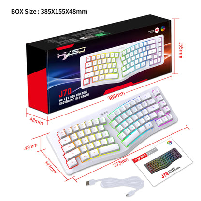 69 Key Wired Ergonomic Gaming Keyboard Keyboard Silent Irregular RGB Backlit Keyboard for Windows Linux Home Office Game PC