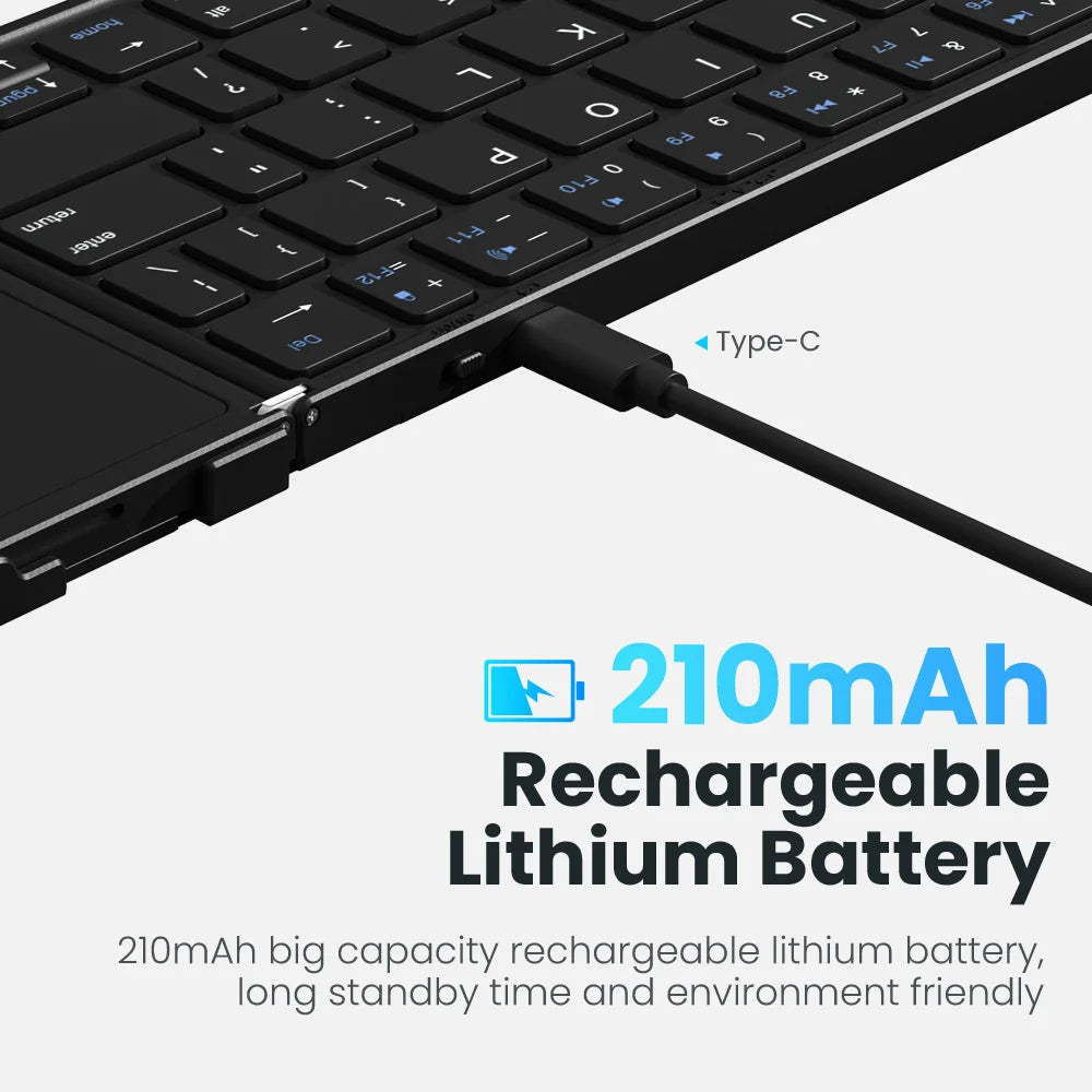 BOW Korea/Russia Wireless Folding Keyboard with Touchpad/Numberpad Rechargeable Foldable Bluetooth Keyboard for Tablet Ipad