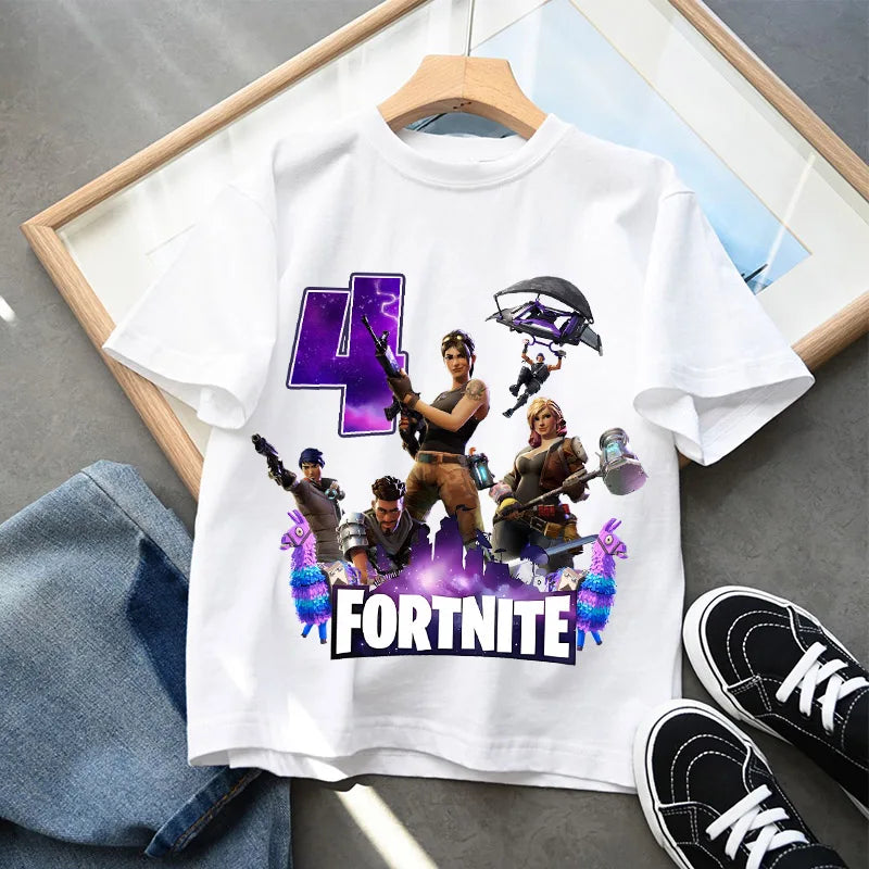 Fortnite Kids T-shirts Birthday Number 1-10 Printed T-shirt Boys Summer Casual Short Sleeves Sports Tops Children's Clothing