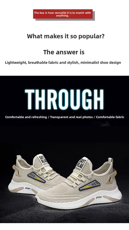 Hot Sale of the Season New Men's Running Shoes Breathable Lightweight Knitted Lace-Up Sports Sneakers Fashionable Korean Style