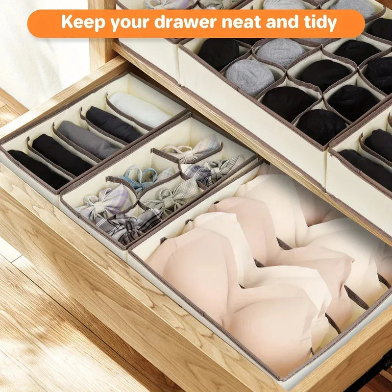 1pc Fabric Storage Box with 24 Compartments - Foldable Stackable Organizer for Socks Ties Underwear Space-Saving Drawer Divider