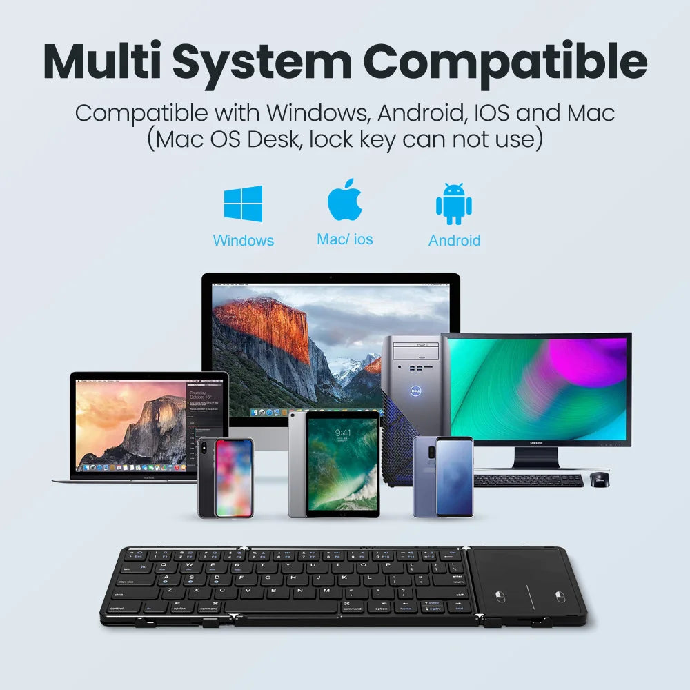 JOMAA Foldable Bluetooth Wireless Keyboard With Touchpad Portable Rechargeable 63 Keys Slim Keyboard for Win 7/8/10/IOS
