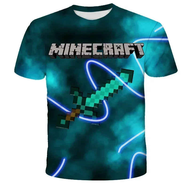 Boys T Shirt Minecraft Popular Tops 3D Printed Casual Summer Cute Boys Girls Building Blocks Cartoon T-shirt Inside Outside Mc