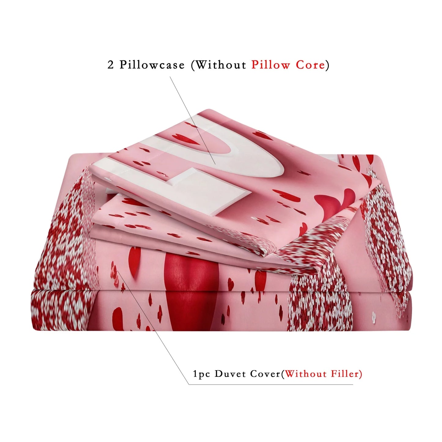 3Pcs Romantic Love Letter Red Rose Flower Pattern Bedding Set Included 1 Duvet Cover & 2 Pillowcases For Home Dorm Hotel Decor