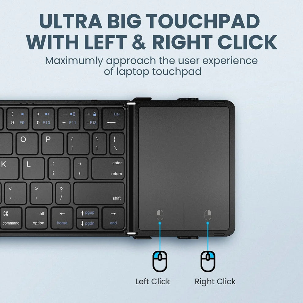 JOMAA Foldable Bluetooth Wireless Keyboard With Touchpad Portable Rechargeable 63 Keys Slim Keyboard for Win 7/8/10/IOS