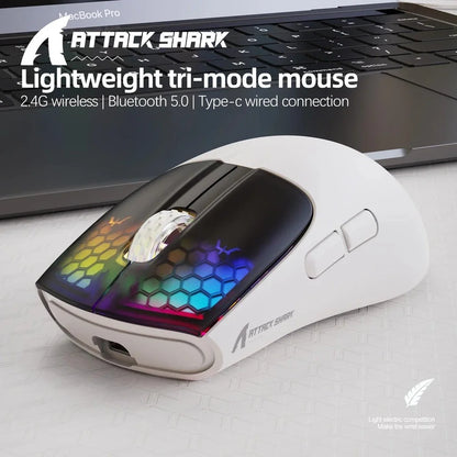 ATTACK SHARK X5 Wireless Mouse Lightweight Tri-Mode Connection 2.4GHz/Wired/Bluetooth RGB Macro Gaming Mouse
