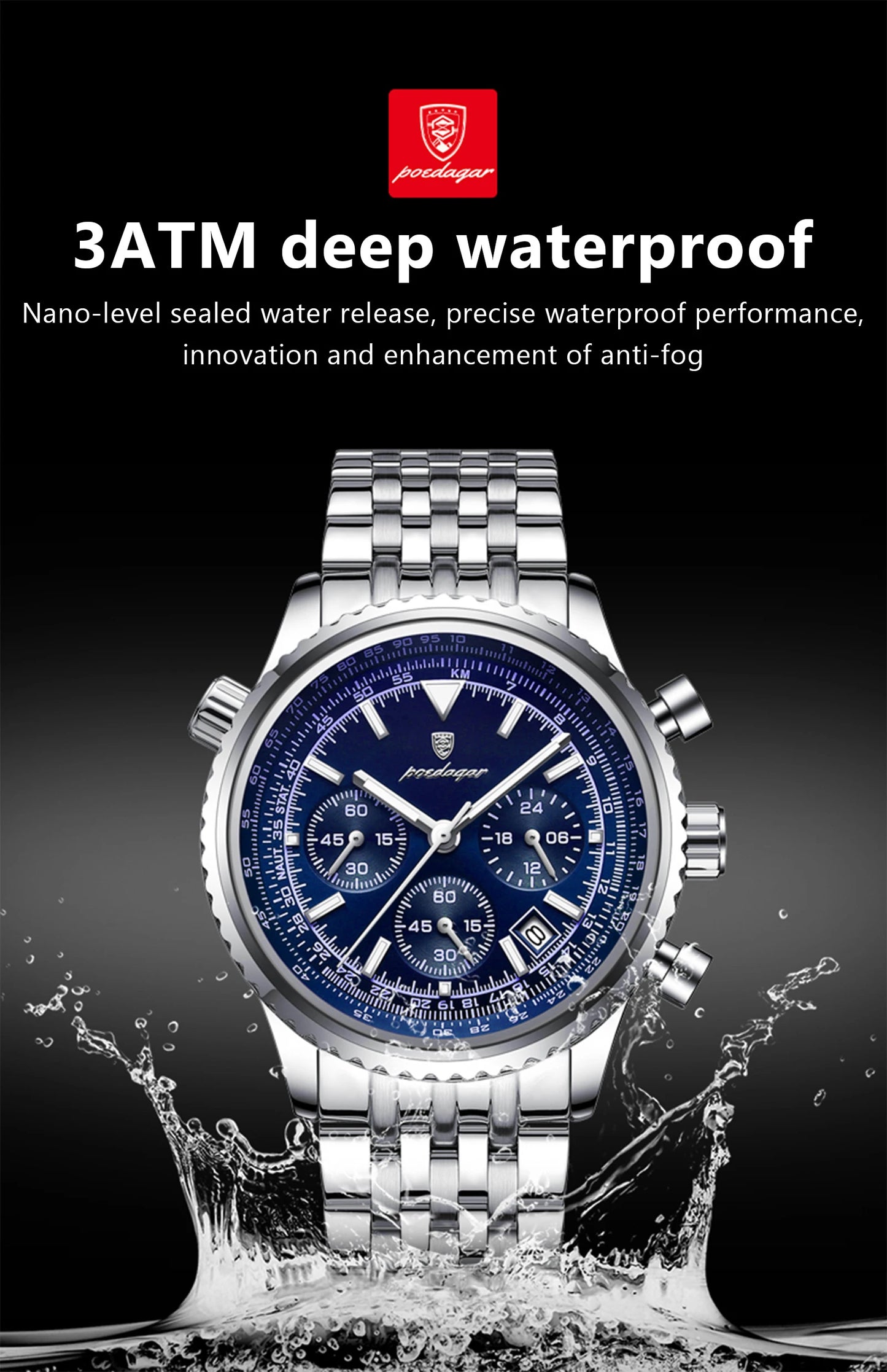 POEDAGAR Fashion Military Men's Watches Waterproof Luminous Date Chronograph Man Watch Stainless Steel Luxury Quartz Male Clock
