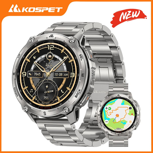 KOSPET Tank T4 SE Men's Rugged Smart Watch Military Grade Full Stainless Steel GPS 100M Waterproof 45M Freediving Health Monitor
