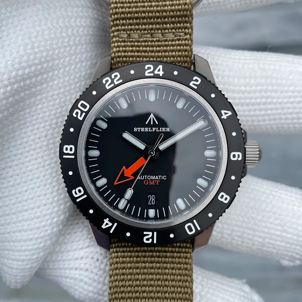STEELFLIER Official SF793 Luxury GMT Mechanical Wristwatch Steel Bezel NH34 Movement Super Luminous 20Bar Waterproof Dive Watch