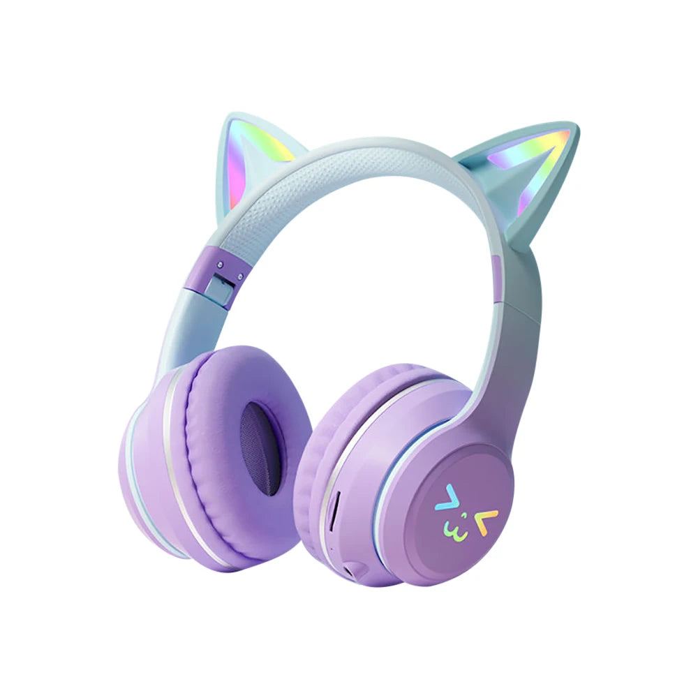 Gradient wireless RB cute cat ears Bluetooth headphones with microphone stereo music games headphones girls children gift