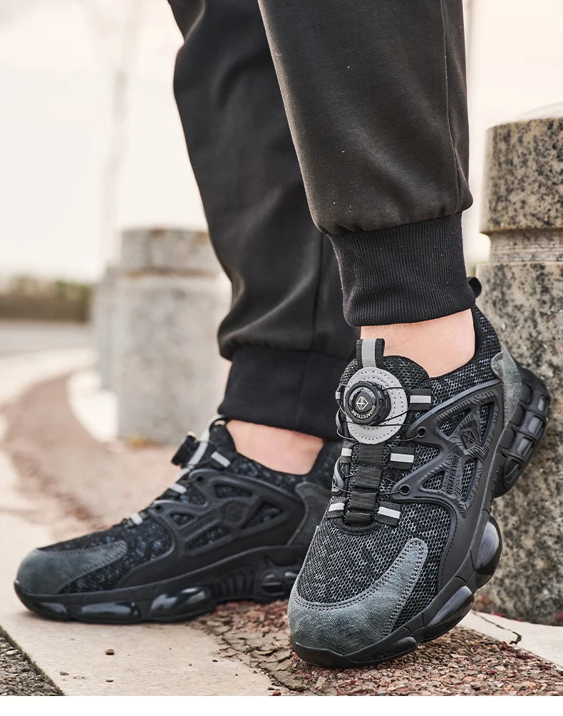 Size 47 48 Work Safety Shoes Men Reflective Design Steel Toe Shoes Rotation Button Work Sneakers Protective Safety Boots