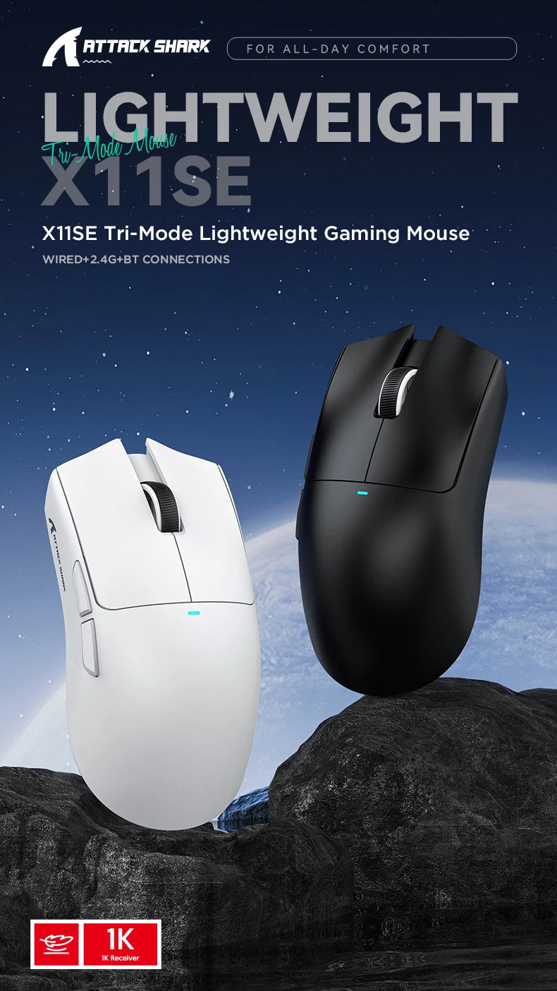 ATTACK SHARK X11 Gaming Mouse  and X11 SE Wireless Mouse 22000 DPI,PAW3311 Sensor,BT/2.4G/Wired,59g Lightweight,2000W Clicks