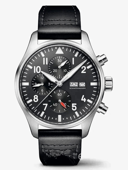 Premium 2026 Men's 43mm Pilot Le Petit Blue Automatic Mechanical Watch Luxury Brown Leather Stainless Steel Strap Business