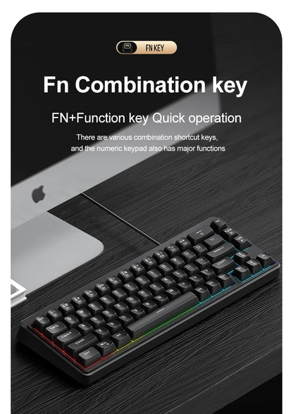 FREEWOLF M68SE 68% Mini Wired Keyboard RGB Backlit Silent Mechanical Feel Type-C Detachable Cable for PC Mac