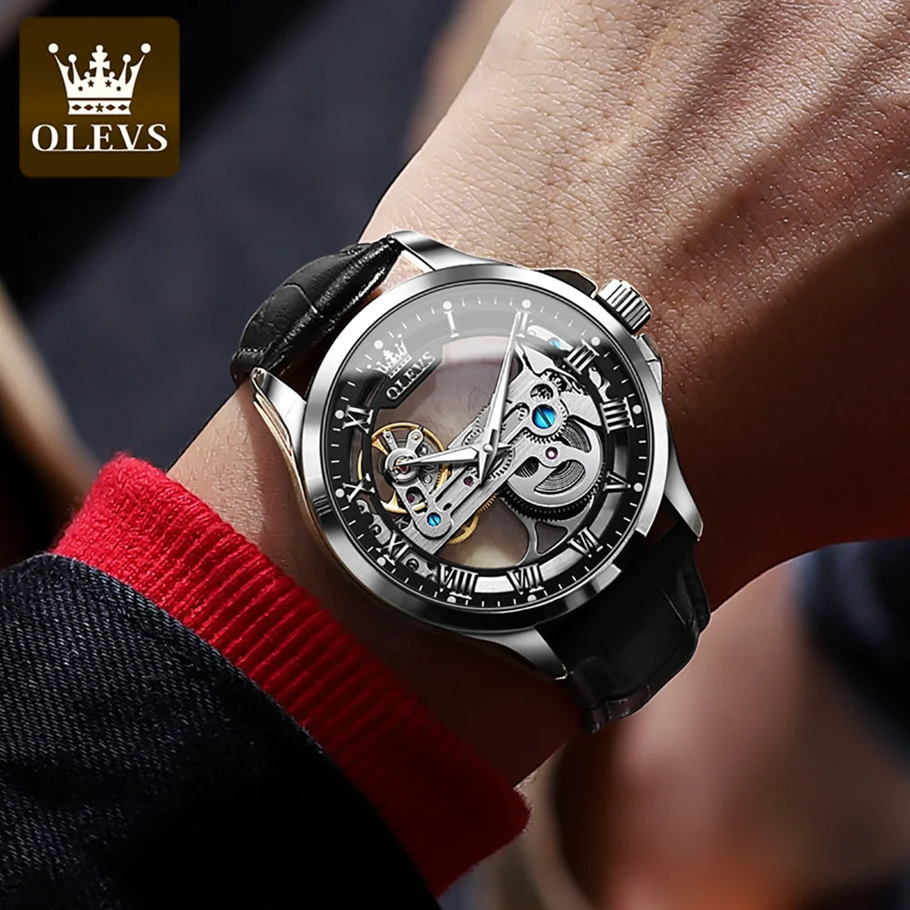 OLEVS 6661 Men Top Brand Watch Luxury All Transparent Hollow Men Mechanical Watch Original Fashion Waterproof Classic Men Watch