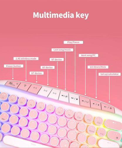 RK ROYAL KLUDGE ROUND Retro Punk Mechanical Keyboard 2.4G Wireless Bluetooth USB 68 Keys RGB Hot Swap Typewriter Gamer Keyboard