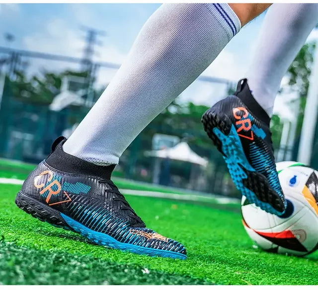 Kinder-Fußballschuhe mit Zehenschutz, Schnürverschluss, kurzen rutschfesten Stollen, strapazierfähig und atmungsaktiv, für Outdoor-Spiele auf Rasen