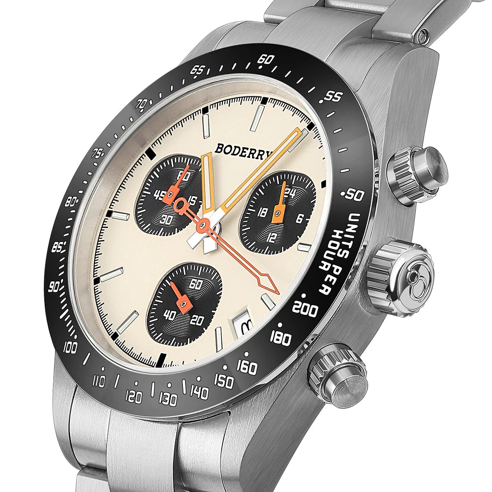 Boderry GOLDACE Titanium Chronograph Watch Mecha-Quartz Movement Luminous Business Wristwatch 100M Waterproof Clock