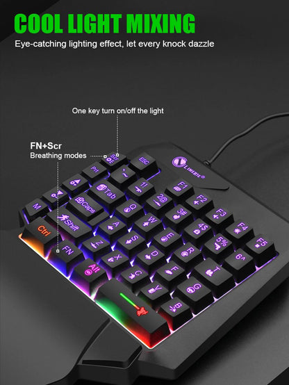 Mechanical one-handed light game wired keyboard, radium engraving characters, engineering hand support