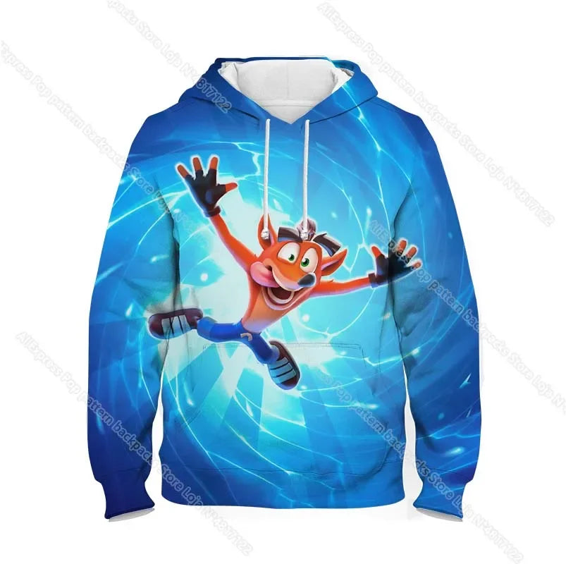 Kids Crash Bandicoot On the Run Hoodies Spring Boys Girls Cartoon Anime Sweatshirt Children Tops Coat Toddler Pullovers