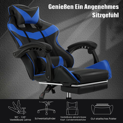 Gaming  Massage Chair,Computer Chair +Footrest and Lumbar Support, Height Adjustable Gaming Chair  +360°-Swivel Seat +Headrest