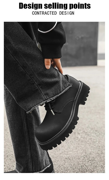 Thick Sole Casual Genuine Leather Dress Shoes Men Platform Heighten Japan Harajuku Korean Streetwear Fashion Shoes White