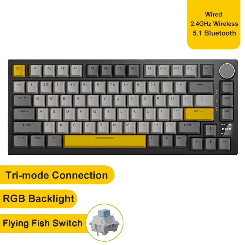 AK820 Wired Full-Key Hot-Swap Keyboard Removable USB Port White/Ice Blue Backlight Premium Sense Colorway