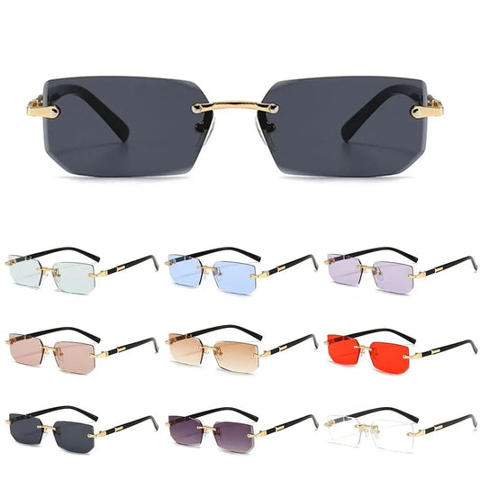 Retro UV400 Protection Rimless Rectangle Sunglasses Y2K Shades Frameless Sun Glasses for Women & Men