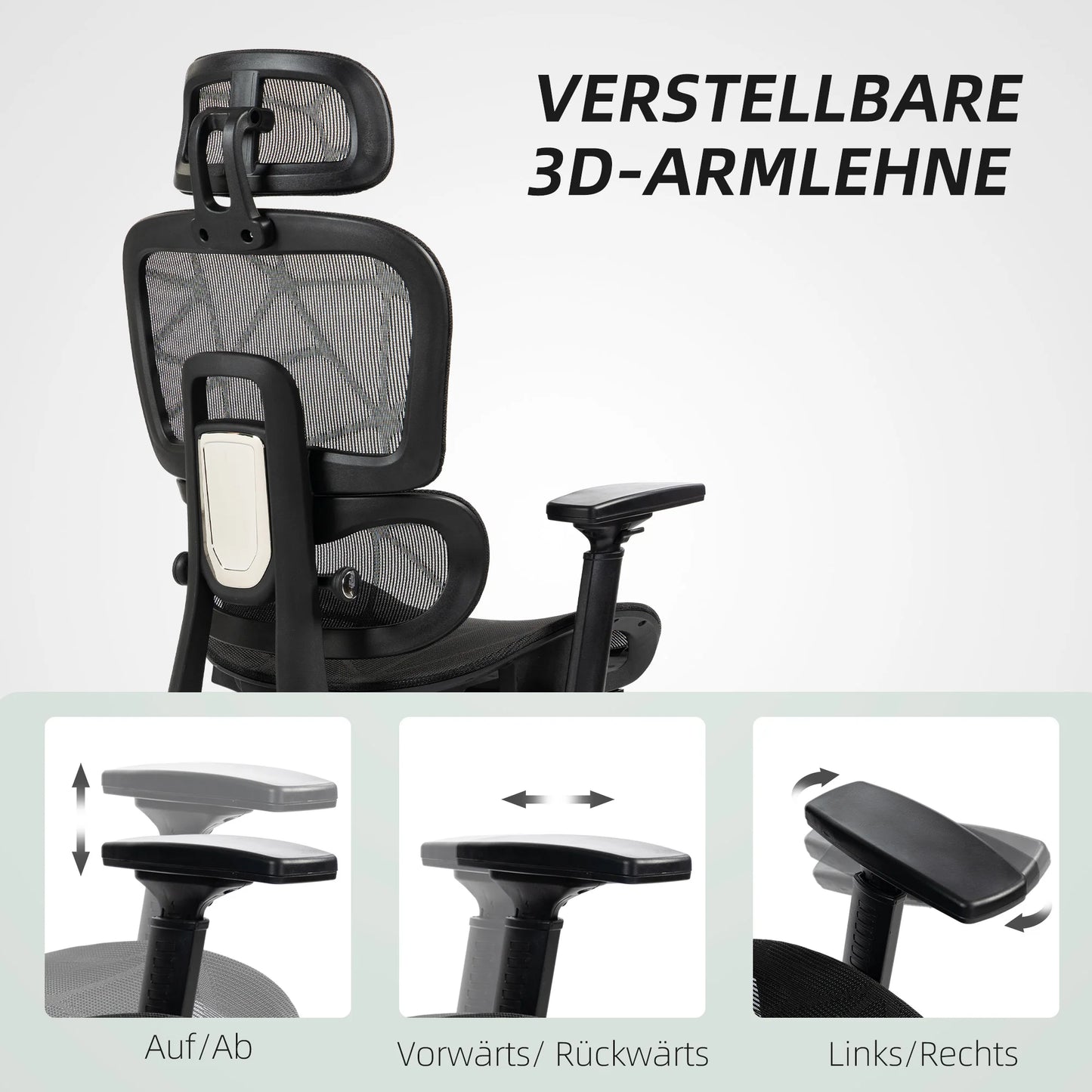 Ergonomic Office Chair with Armrest, Headrest, Lumbar Support, Adjustable Height, and Footrest.