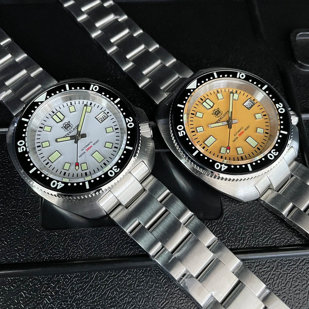 STEELDIVE New Arrival 44mm SD1974 Orange Dial Ceramic Bezel Super Luminous 200m NH35 Automatic Dive Watch with Milled Clasp