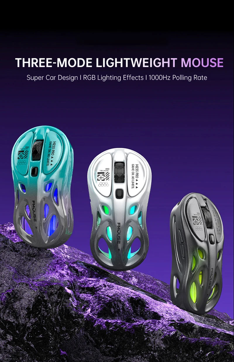 Wireless 2.4G Tri-Mode Rgb Gaming Mouse Hollow Lightweight Design With Chroma Lighting Wired Bluetooth E-Sports Mouse Controller