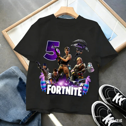 Detské narodeninové tričko Fortnite s číslom pre dievčatá a chlapcov, letné detské bavlnené tričko s krátkym rukávom na párty, darček pre batoľa